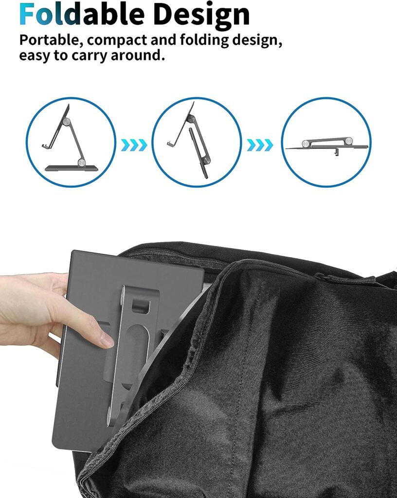 ALASHI Tablet Stand for Desk, Stable Tablet Holder with Heavy and Thickened Metal Base for Large Tablet Device, Multi-Angles Adjustable and Foldable, Universal Supports 4-13.3 Inches Tablet, Gray