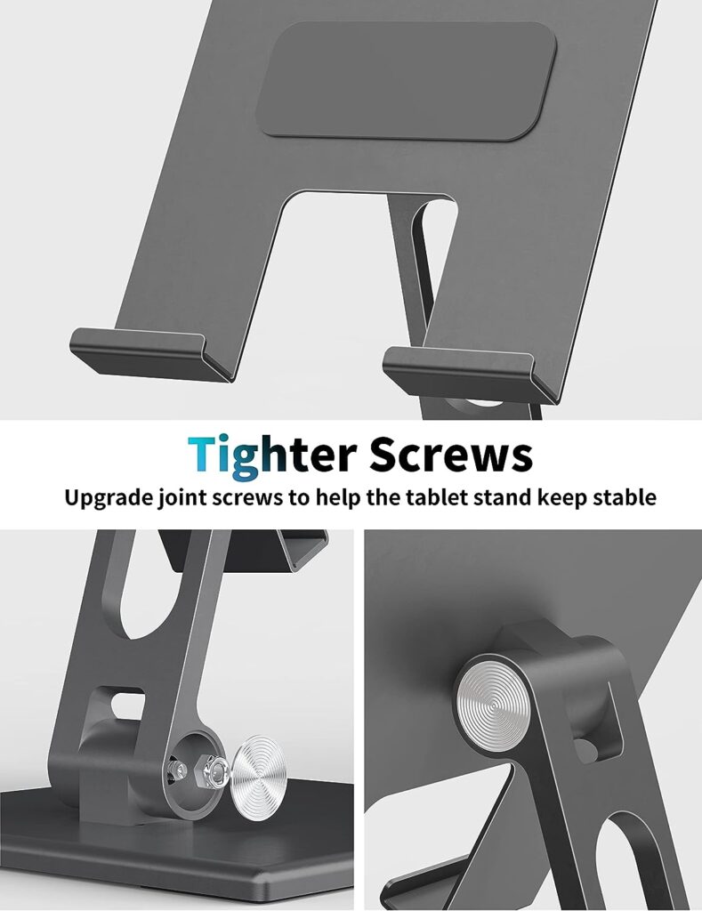 ALASHI Tablet Stand for Desk, Stable Tablet Holder with Heavy and Thickened Metal Base for Large Tablet Device, Multi-Angles Adjustable and Foldable, Universal Supports 4-13.3 Inches Tablet, Gray