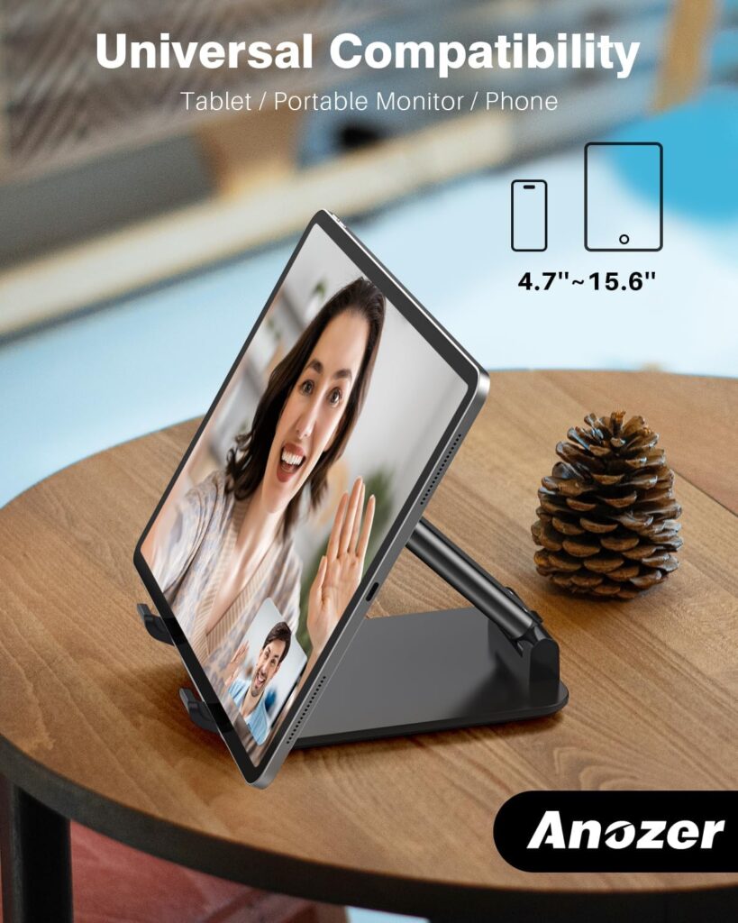Anozer Tablet Stand Foldable  Adjustable, Portable Monitor Stand 5.55*3.94 Wide, Fit for iPad Holder Stand Compatible with iPad Pro 11, 12.9/iPad 10.9 10th; Surface Pro; Portable Monitor 4.7-15.6