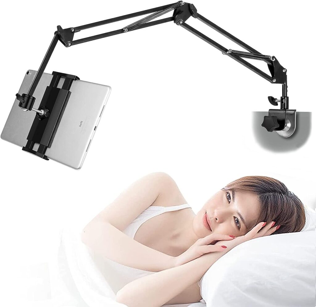 ASWINN Tablet Stand, Adjustable ipad Stand for Bed, Carbon Steel Stand with 360° Rotation, Flexible Tablet arm Stand Compatible with iPad Pro, iPad, Galaxy Tab, iPhone4.5~12.9 Inch Devices (Black)
