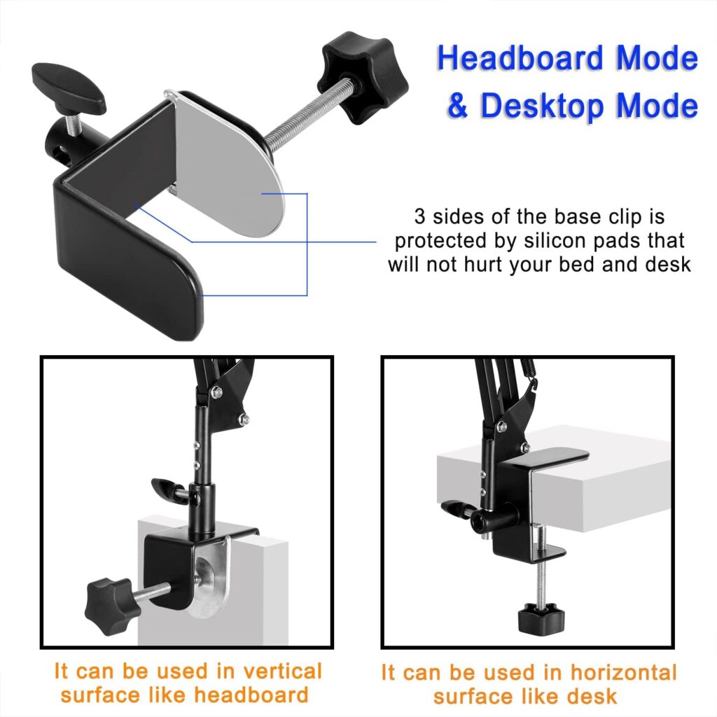 ASWINN Tablet Stand, Adjustable ipad Stand for Bed, Carbon Steel Stand with 360° Rotation, Flexible Tablet arm Stand Compatible with iPad Pro, iPad, Galaxy Tab, iPhone4.5~12.9 Inch Devices (Black)