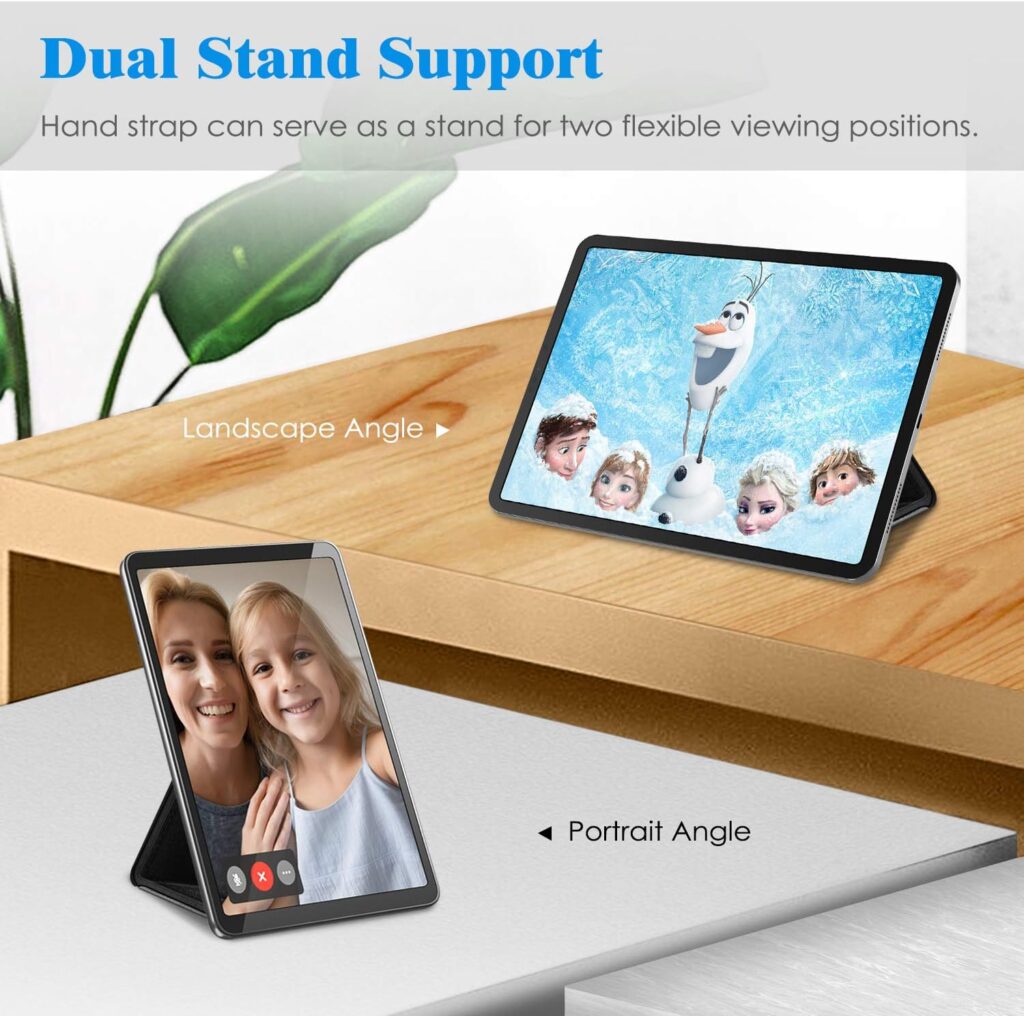 Fintie Universal Tablet Hand Strap Holder - [Dual Stand Supports] Detachable Padded Hook  Loop Fastening Handle Grip with Adhesive Patch for iPad/Galaxy Tab and All 7-11 Tablets, Black