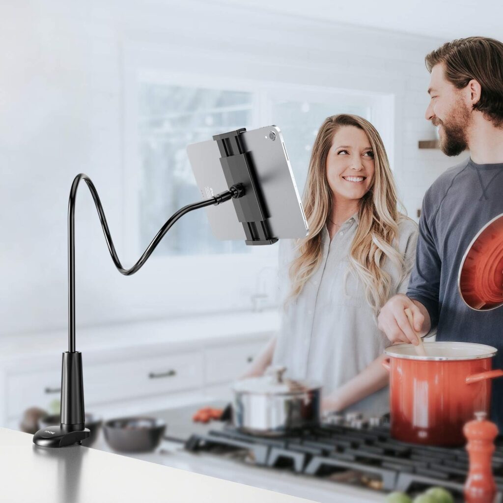 Gooseneck Tablet Holder Stand for Bed: Tryone Adjustable Flexible Arm Tablets Mount Clamp on Table Compatible with iPad Air Mini | Galaxy Tabs | Kindle Fire | Switch or Other 4.7 -10.5 Devices