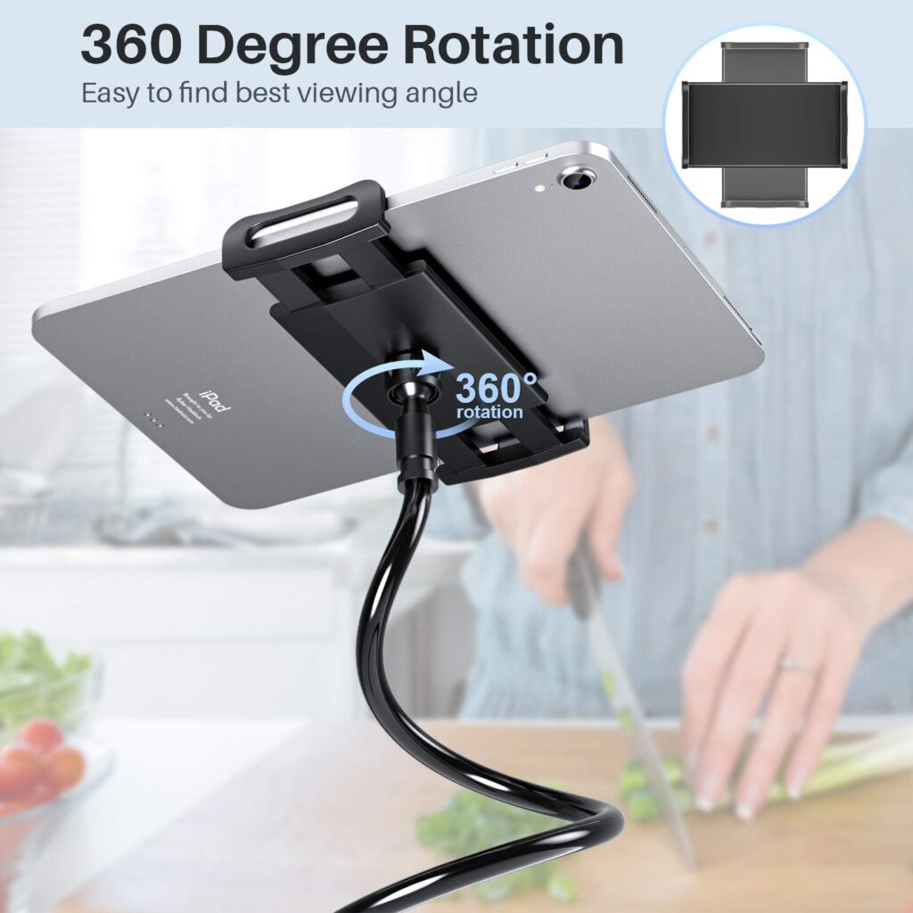 Gooseneck Tablet Holder Stand for Bed: Tryone Adjustable Flexible Arm Tablets Mount Clamp on Table Compatible with iPad Air Mini | Galaxy Tabs | Kindle Fire | Switch or Other 4.7 -10.5 Devices