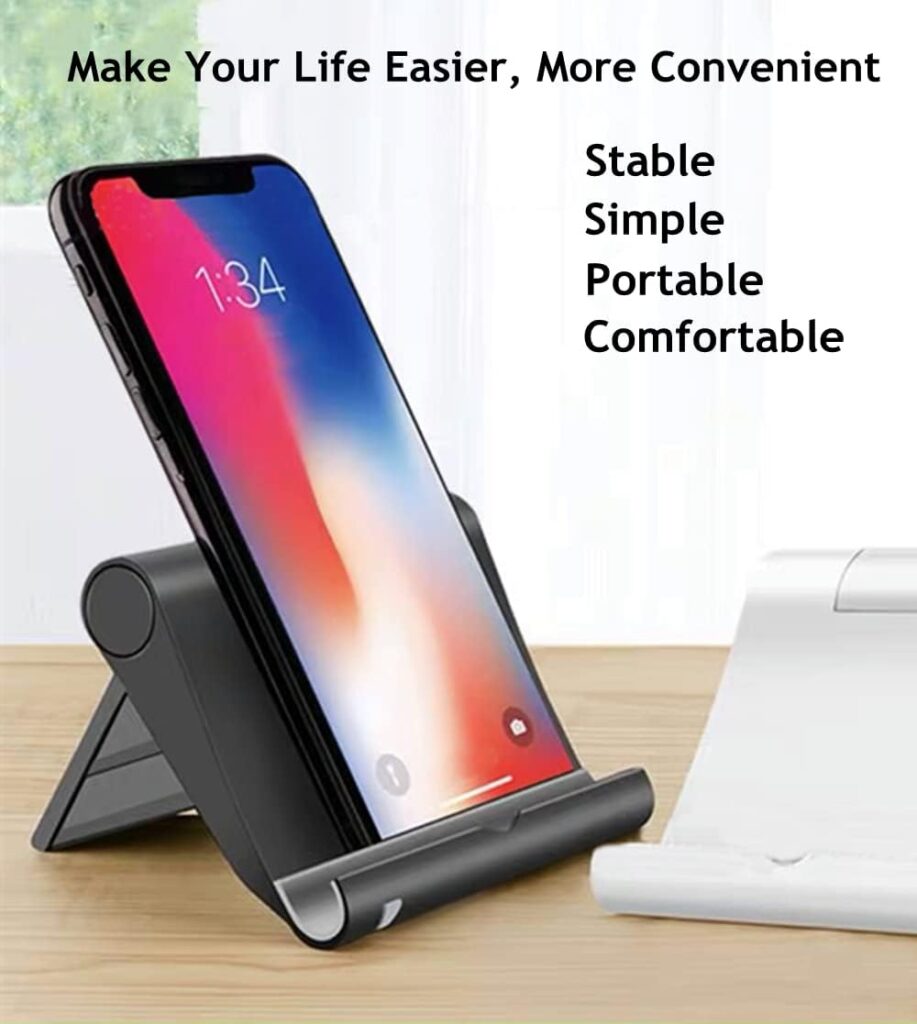 JUSDIQIR Cell Phone Stand for Desk, Foldable Cell Phone Holder Mobile Phone Dock Multi-Angle Universal Adjustable Tablet Holder Compatible with Most Cell Phone and Tablet (Black)