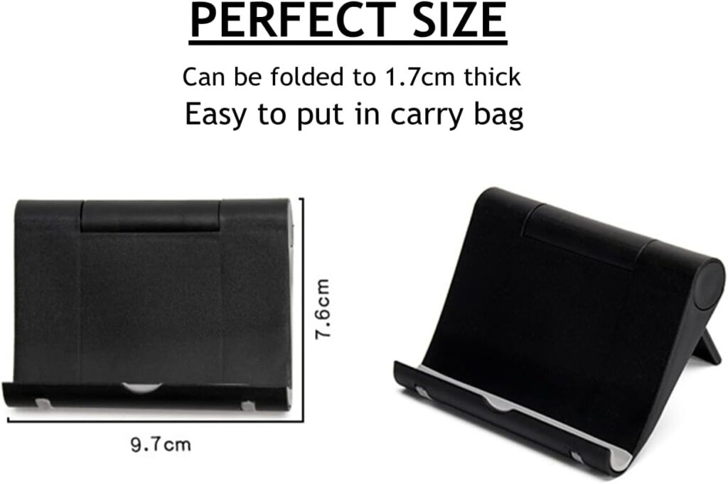 JUSDIQIR Cell Phone Stand for Desk, Foldable Cell Phone Holder Mobile Phone Dock Multi-Angle Universal Adjustable Tablet Holder Compatible with Most Cell Phone and Tablet (Black)
