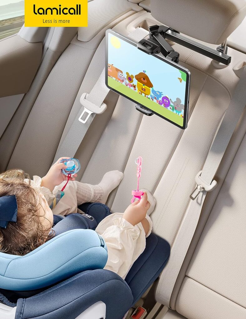 Lamicall Car Headrest Tablet Holder - [ Extension Arm] 2023 Adjustable Tablet Car Mount for Back Seat, Road Trip Essentials for Kids, for 4.7-11 Tablet Like iPad Pro, Air, Mini, Galaxy, Fire, Black