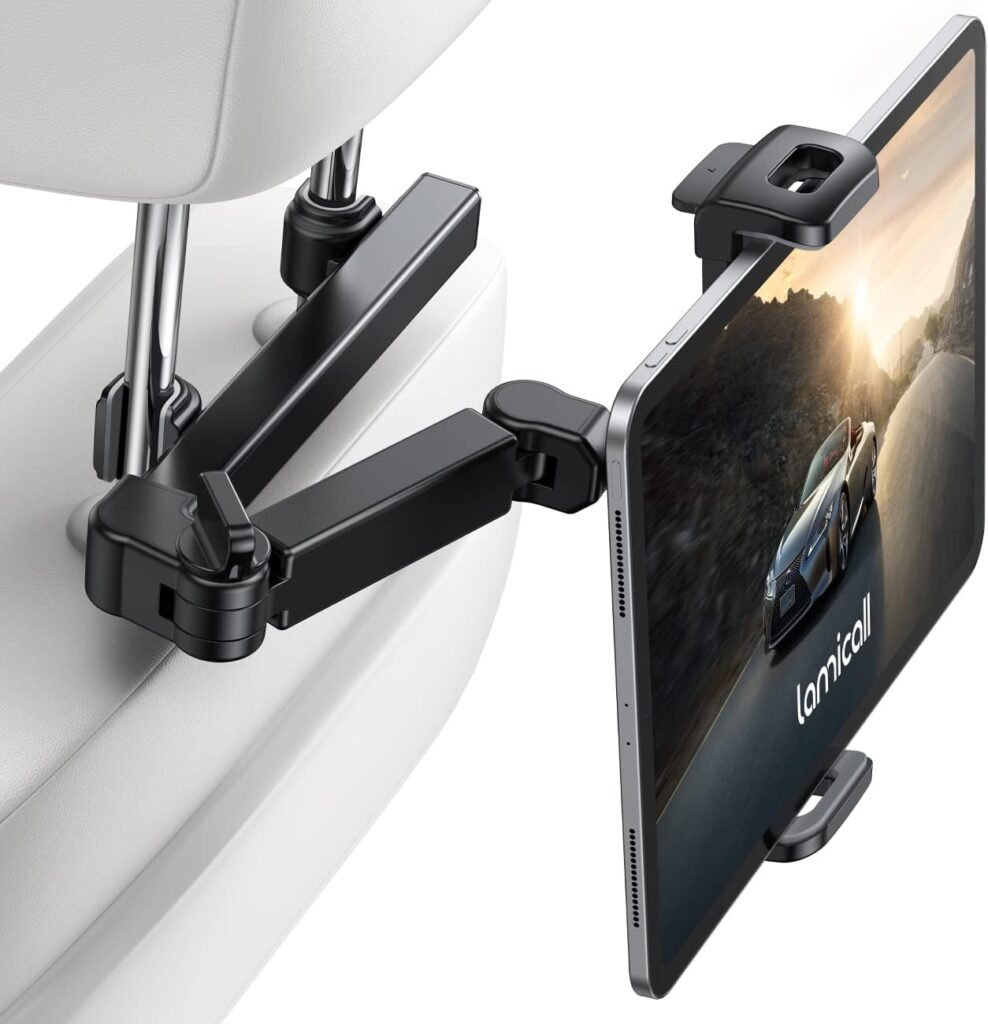 Lamicall Car Headrest Tablet Holder - [ Extension Arm] 2023 Adjustable Tablet Car Mount for Back Seat, Road Trip Essentials for Kids, for 4.7-11 Tablet Like iPad Pro, Air, Mini, Galaxy, Fire, Black