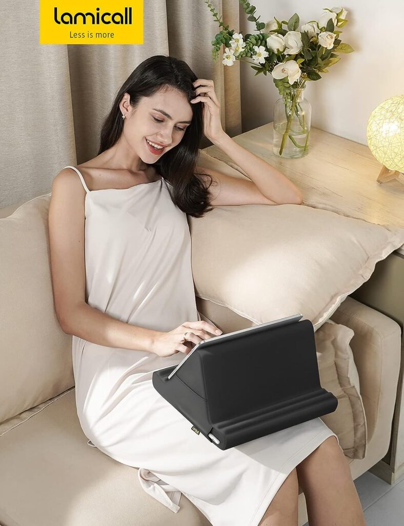 Lamicall Tablet Pillow Holder Stand - Tablet Pillow Soft Pad Dock for Lap, Bed and Desk with Pocket  4 Viewing Angles, for 2022 iPad Pro 11, 12.9, Air, Mini, Kindle, 4-13 Phone and Tablet, Black : Electronics