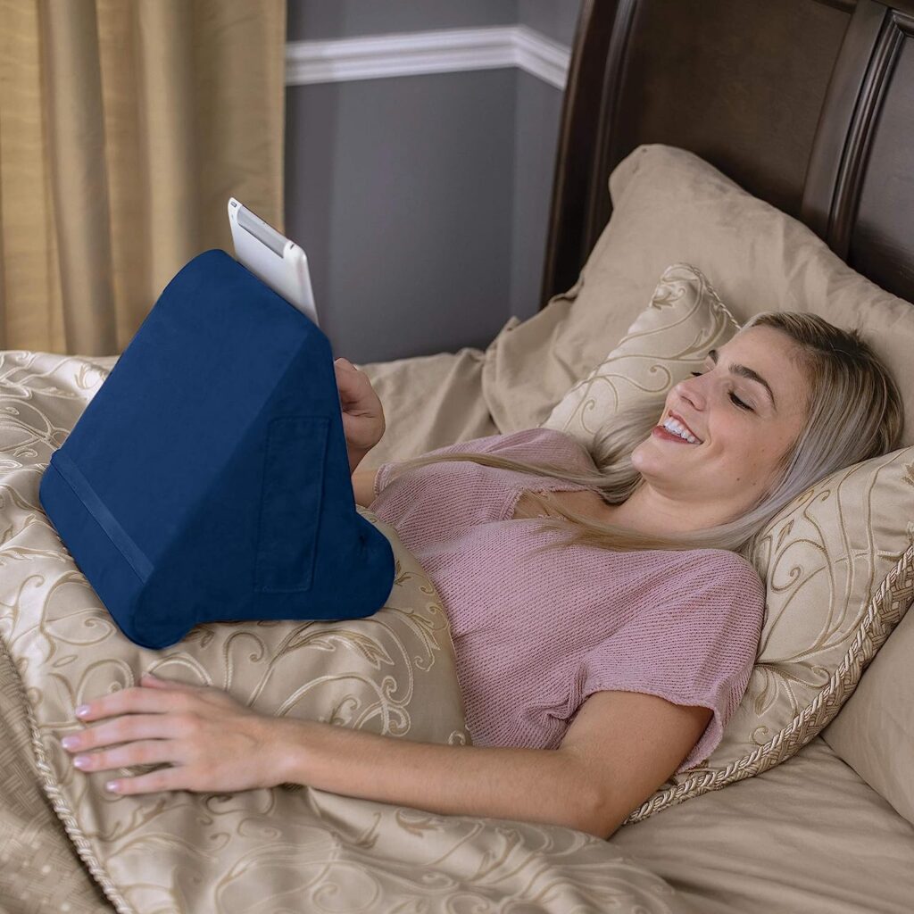 Ontel Pillow Pad Ultra Multi-Angle Soft Tablet Stand, Blue - Comfortable Angled Viewing for iPad, Tablets, Kindle, Smartphones, Books, Magazines, and More