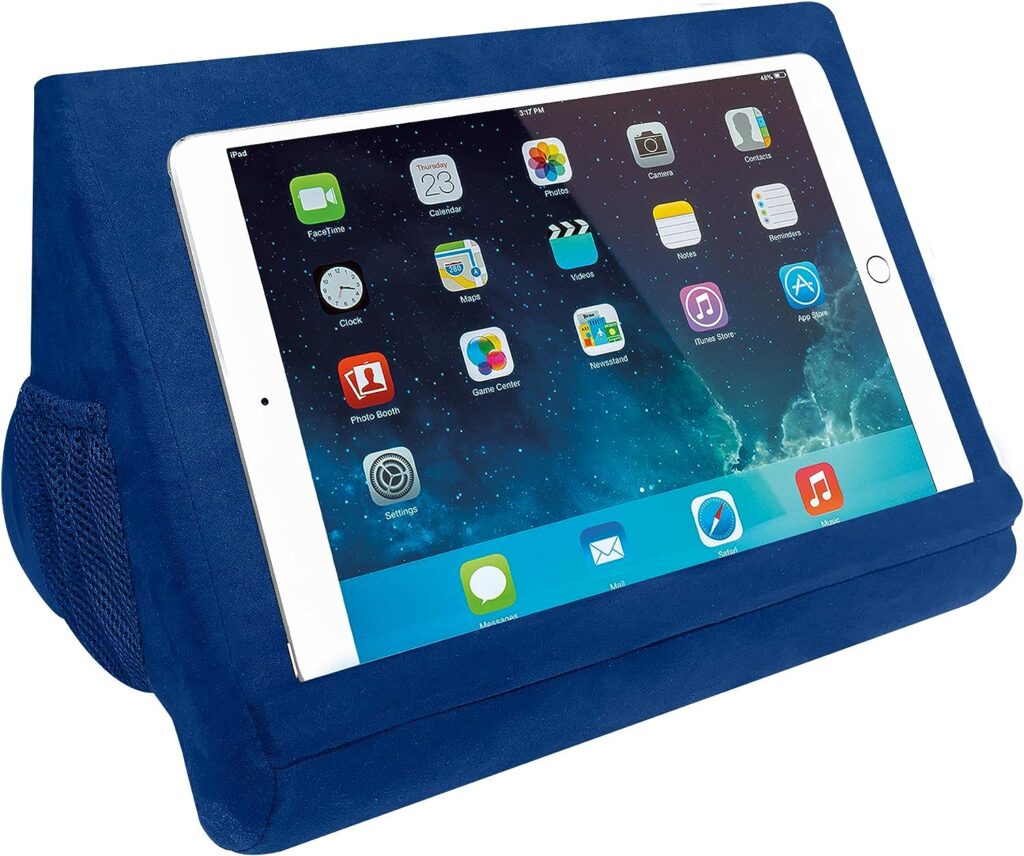 Ontel Pillow Pad Ultra Multi-Angle Soft Tablet Stand, Blue - Comfortable Angled Viewing for iPad, Tablets, Kindle, Smartphones, Books, Magazines, and More