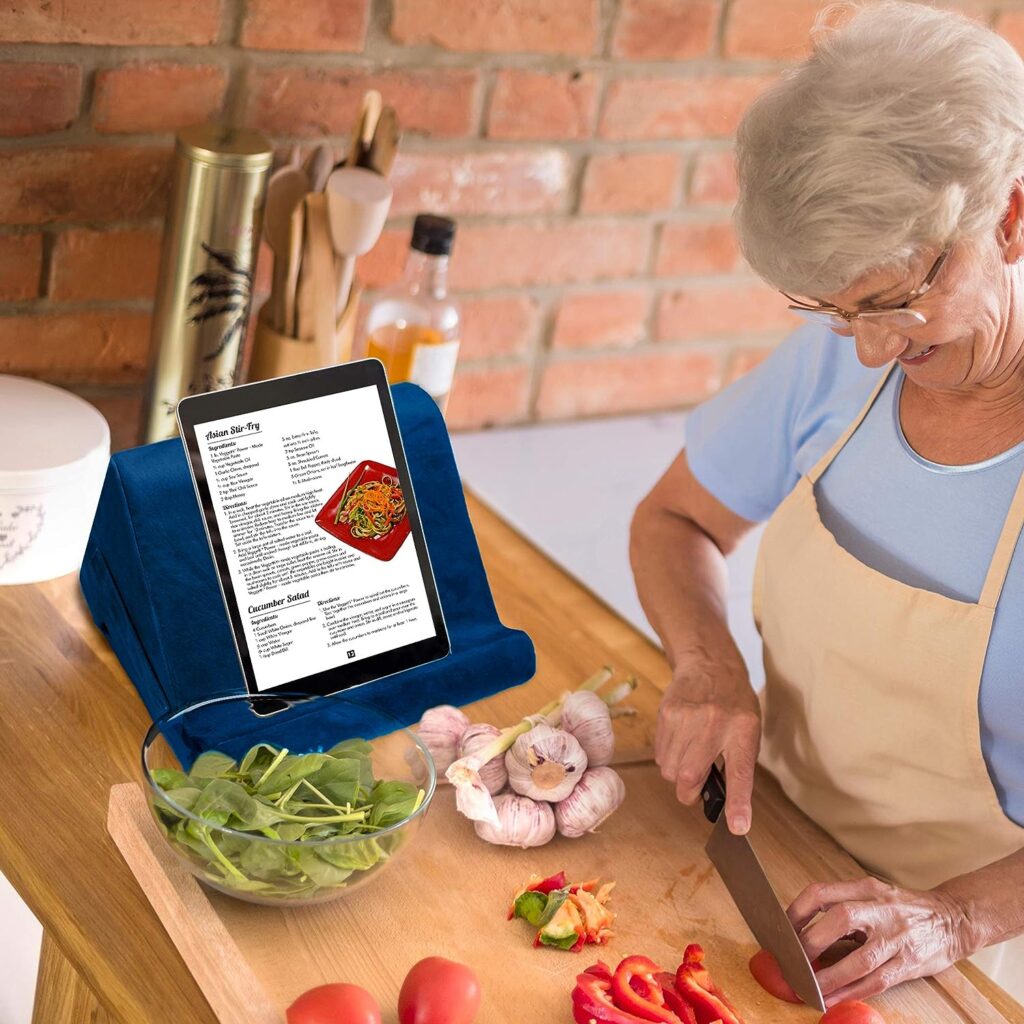 Ontel Pillow Pad Ultra Multi-Angle Soft Tablet Stand, Blue - Comfortable Angled Viewing for iPad, Tablets, Kindle, Smartphones, Books, Magazines, and More
