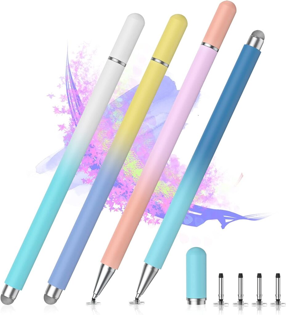 Stylus Pens for Touch Screens, 2 in 1 Sensitivity Precision Stylus Pen for iPad, Stylus Pencil Compatible with iPhone, Apple iPad, Android, Tablets and All Universal Touch Screen (4 Pack) …