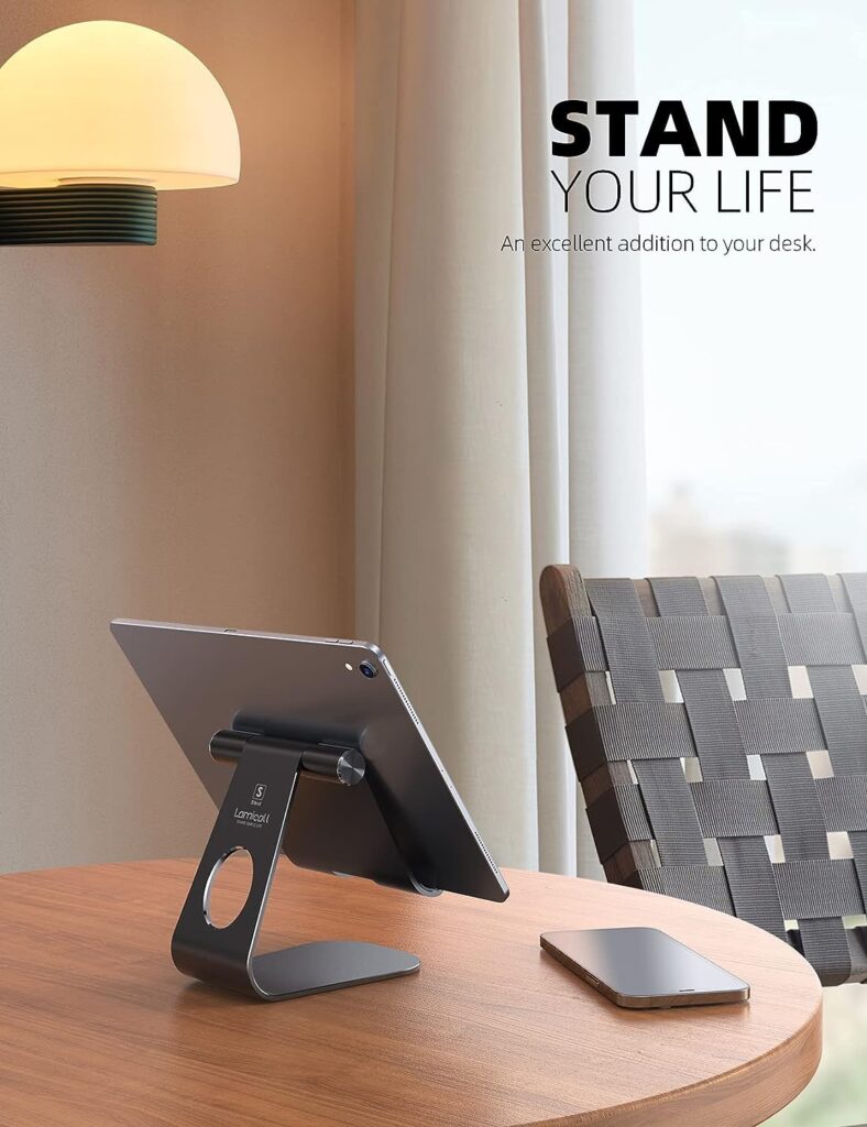 Tablet Stand Adjustable, Lamicall Tablet Stand : Desktop Stand Holder Dock Compatible with Tablet Such as iPad 2018 Pro 9.7, 10.5, Air Mini 2 3 4, Kindle, Nexus, Accessories, E-Reader (4-13)-Black