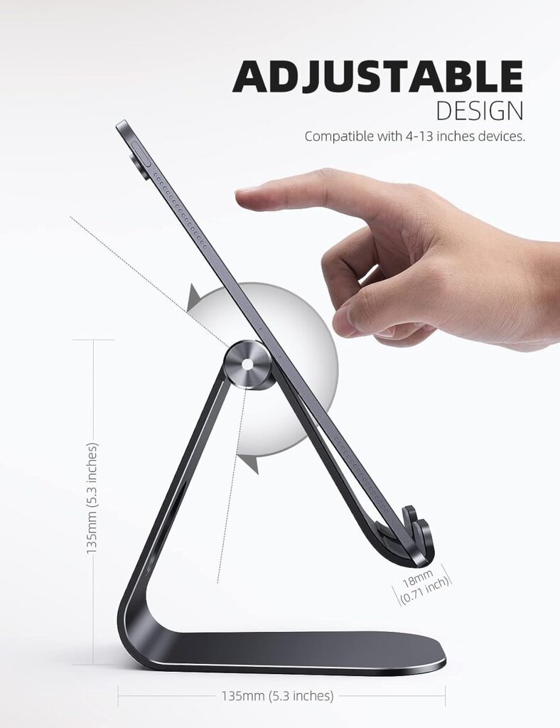 Tablet Stand Adjustable, Lamicall Tablet Stand : Desktop Stand Holder Dock Compatible with Tablet Such as iPad 2018 Pro 9.7, 10.5, Air Mini 2 3 4, Kindle, Nexus, Accessories, E-Reader (4-13)-Black
