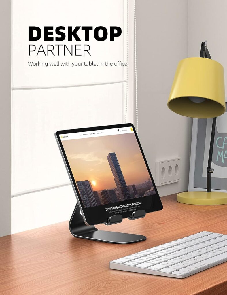 Tablet Stand Adjustable, Lamicall Tablet Stand : Desktop Stand Holder Dock Compatible with Tablet Such as iPad 2018 Pro 9.7, 10.5, Air Mini 2 3 4, Kindle, Nexus, Accessories, E-Reader (4-13)-Black
