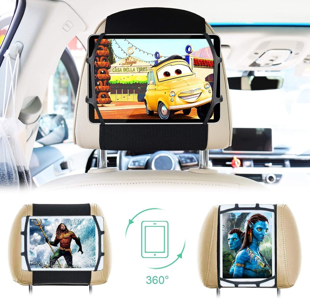 WONNIE Upgrade Tablet Holder for Car, Car Headrest Mount Holder for Backseat, Headrest Mount for Kids Tablets with Anti-Slip Strap  Silicone Holding Net/Fits All 𝟳-𝟭𝟮.𝟵 Tablets