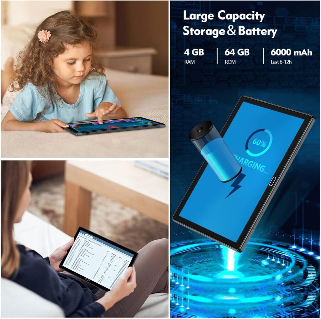 Android 11 Tablet, 10.1 Inch Tablet 64GB Storage 4GB Ram, 2023 Latest Tablet with Octa-Core Chip, 13MP Camera, 6000mAh Battery, GPS, Bluetooth, WiFi, USB-C, GMS HD Touchscreen Tablet PC (Gray)