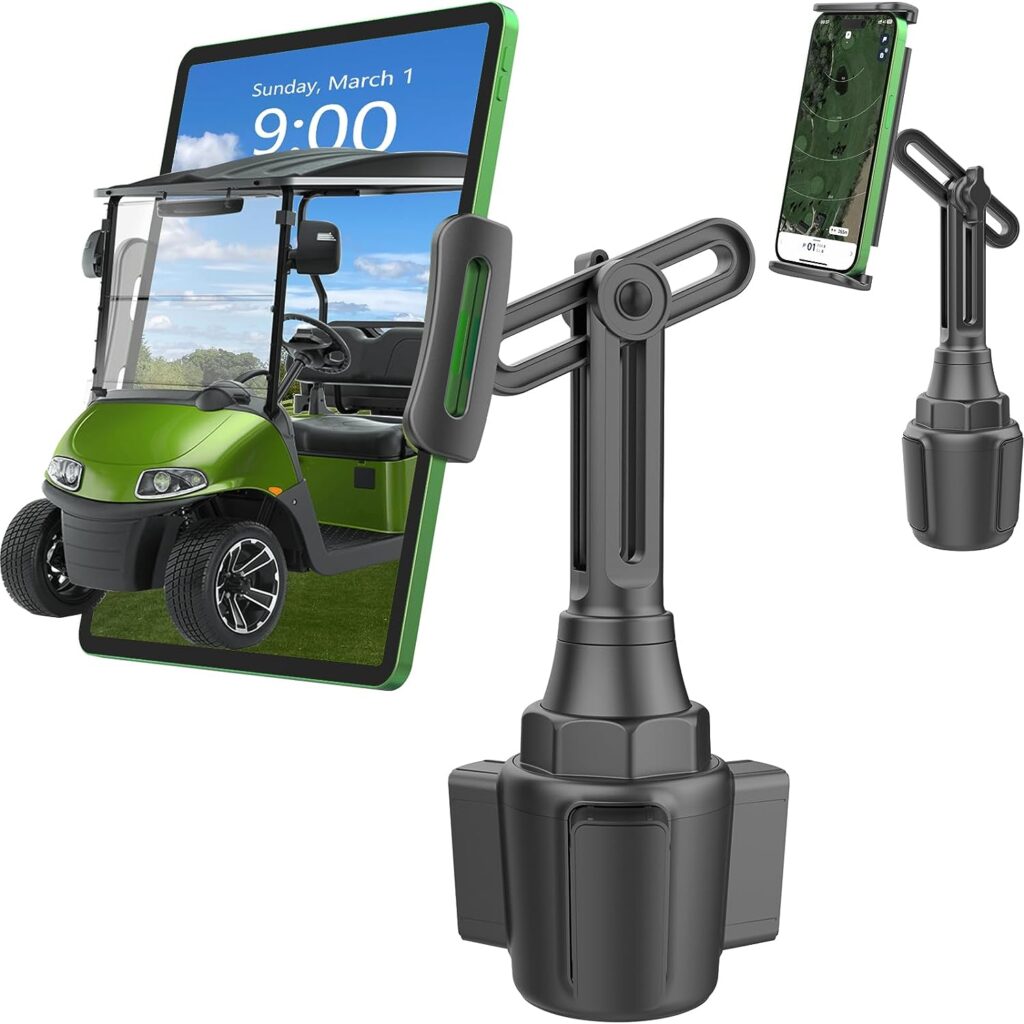 Aoxuantec Golf Cart Tablet Mount Phone Holder [2-In-1] Cup Holder GPS Mount Accessories for Club Car EZGO Yamaha Compatible with iPad Air Mini 11-Inch Pro, Samsung Galaxy Tab Tablets iPhone Cell Phone