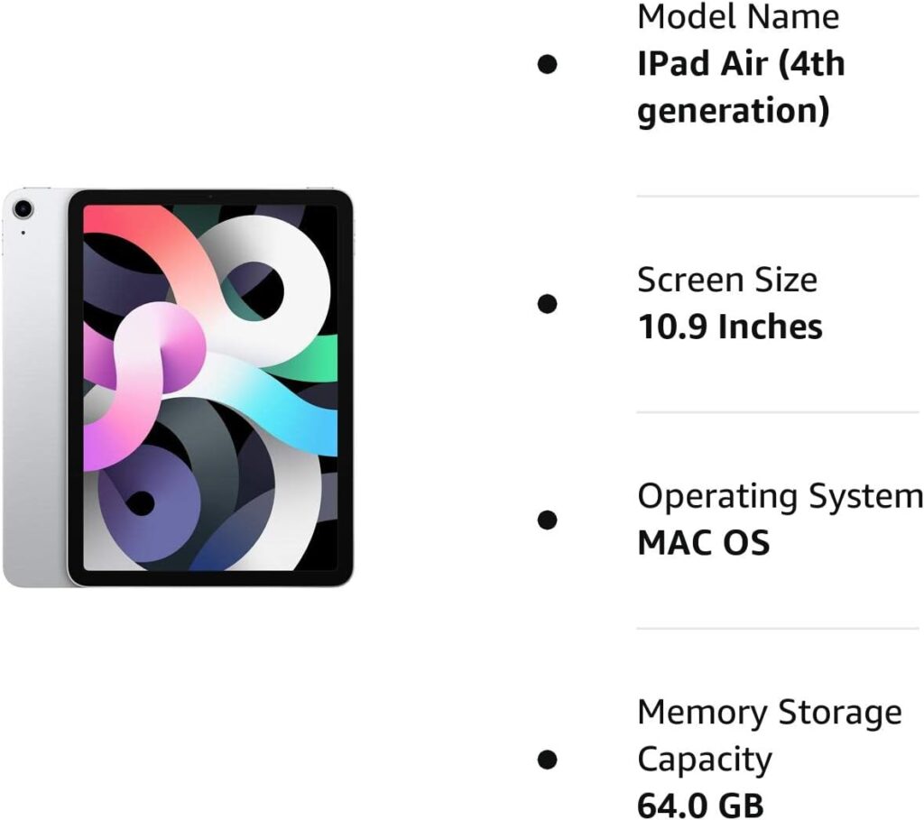 Apple iPad Air (10.9-inch, Wi-Fi, 64GB) - Silver (Latest Model, 4th Generation) (Renewed)