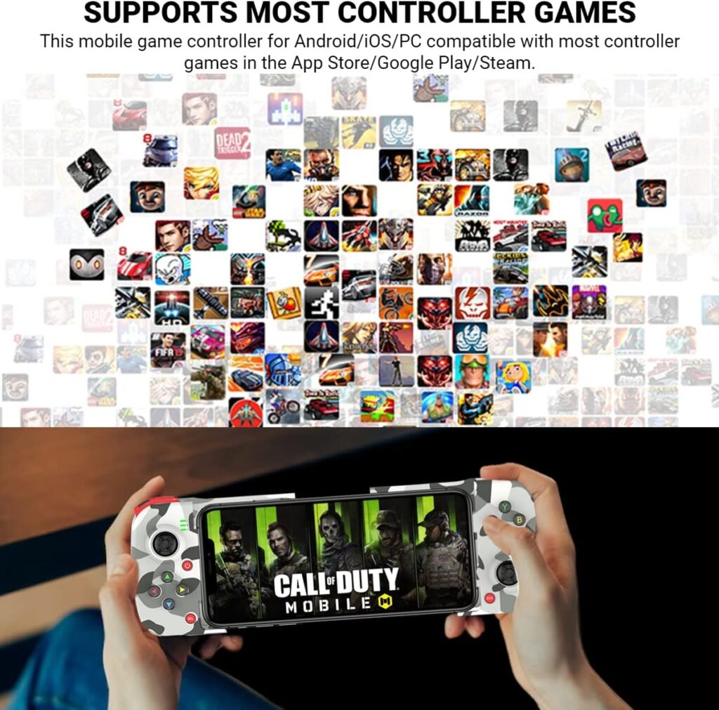 arVin Wireless Gaming Controller for iPhone Android Gamepad Joystick for iPhone 14/13/12/11, iOS, iPad, MacBook, Samsung Galaxy S22/S21/S20, TCL, Tablet, PC, Call of Duty Mobile -with Back Button
