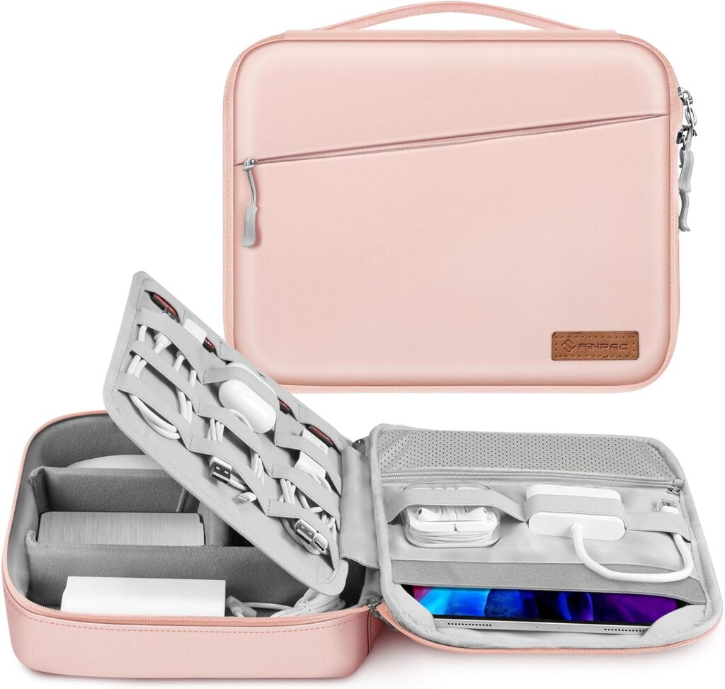 Electronic Organizer Bag, FINPAC Portable Accessories Storage for Cable/Cord/Charger/USB/SD Card, Portfolio Tablet Sleeve Carrying Case for iPad Pro 11/10.2 iPad/10.5 iPad Air/9.7 iPad (Rose Gold)