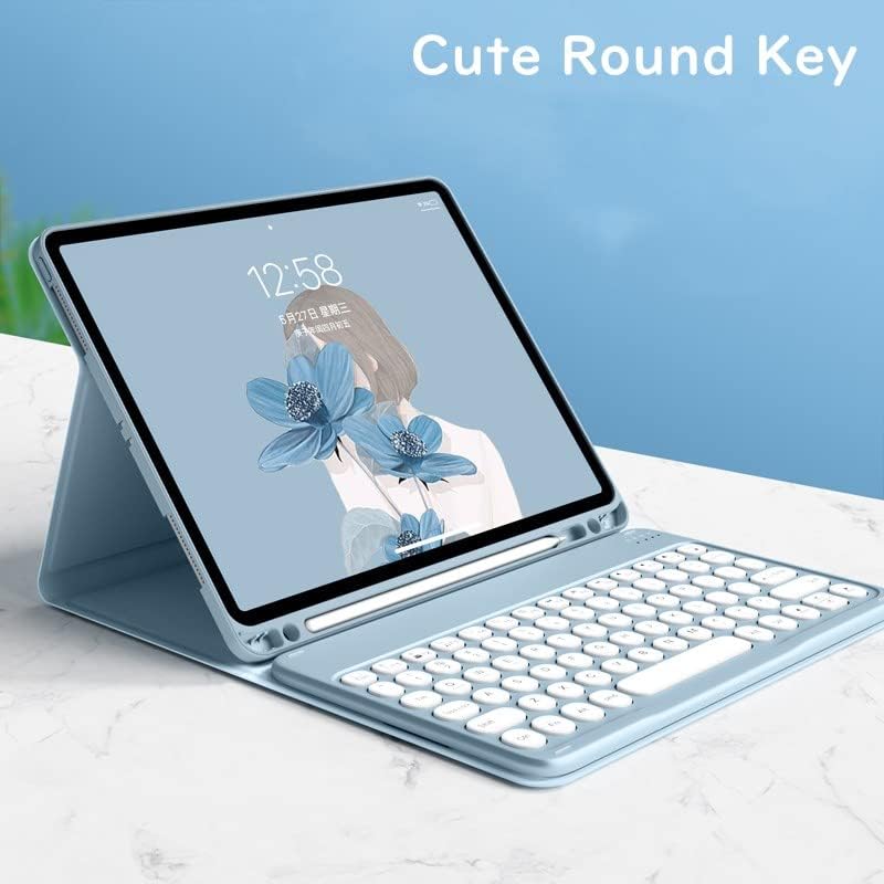 HENGHUI Keyboard Case for Galaxy Tab S6 Lite 10.4 2022 2020 Model SM-P610/P613/P615/P619 Cute Round Key Color Keyboard Wireless Detachable BT Keyboard Cover with S Pen Holder (MintGreen)