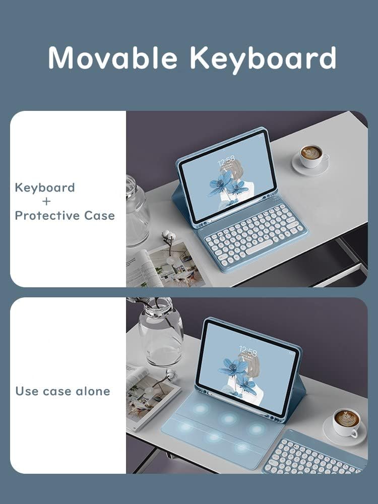HENGHUI Keyboard Case for Galaxy Tab S6 Lite 10.4 2022 2020 Model SM-P610/P613/P615/P619 Cute Round Key Color Keyboard Wireless Detachable BT Keyboard Cover with S Pen Holder (MintGreen)