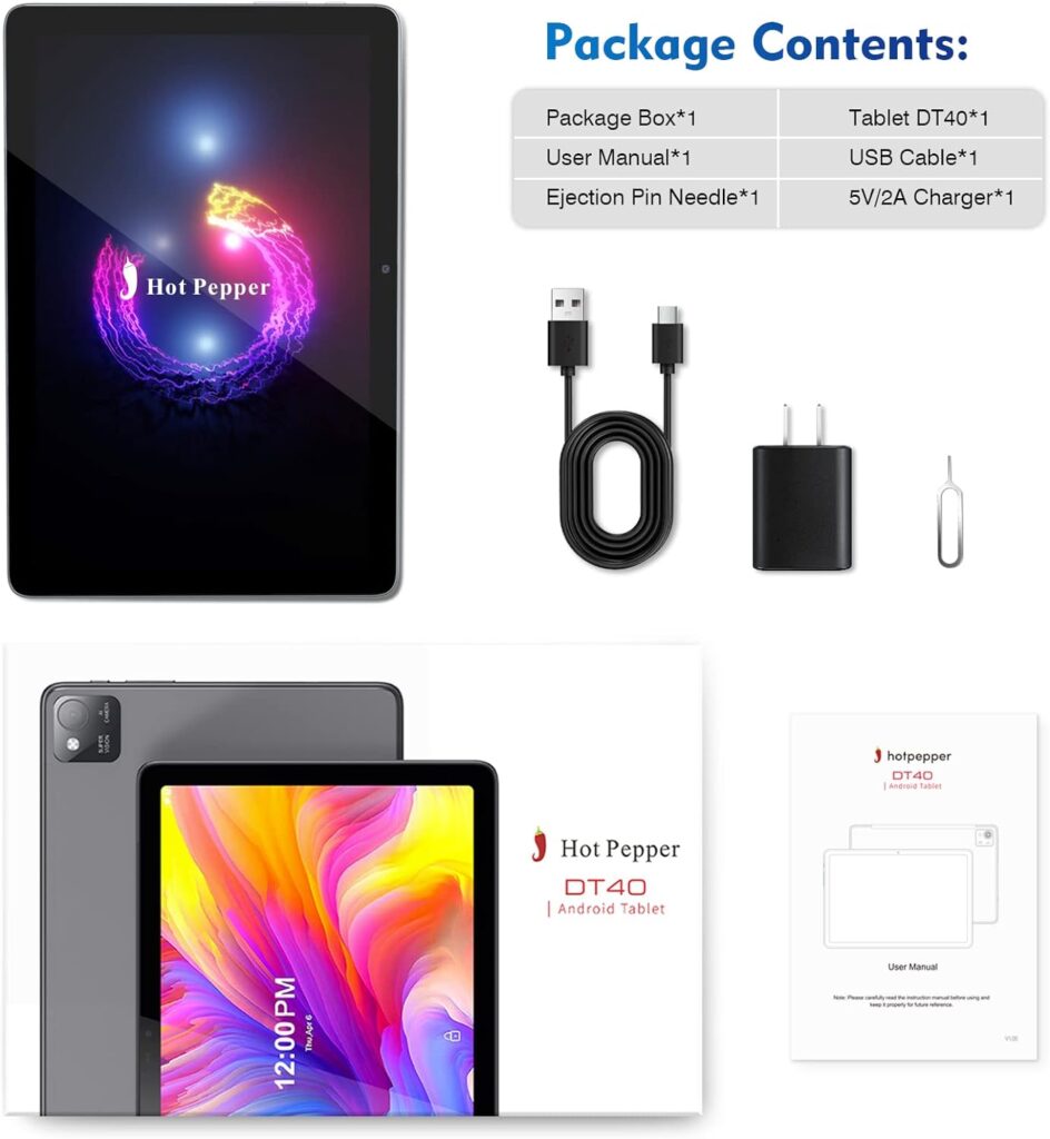 Hot Pepper Android 12 Tablet,1TB Expand Tablet 10.1 Inch, Octa-Core Processor with 6GB RAM+128GB ROM,13MP Rear +8MP Front Camera,5G/WiFi/GPS/Bluetooth/7000mAh Battery Tablets for Gaming