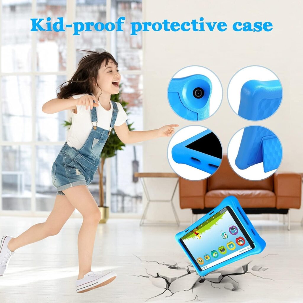 Hyjoy 8 inch Kids Tablet, IPS HD Display, Android 10 Tablet PC, 2GB RAM, 32GB Storage, WiFi, Bluetooth, Dual Camera, Games, Parental Control, Kidoz Installed, with Kids-Tablet Case (Blue)
