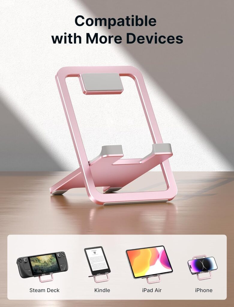 JSAUX Universal Tablet Stand, Portable Foldable Tablet Holder for Desk Compatible with iPad Mini/Air, Samsung Galaxy Tab, Kindle Fire, Steam Deck, Switch, ROG Ally, iPhone and Other Tablets-Gray
