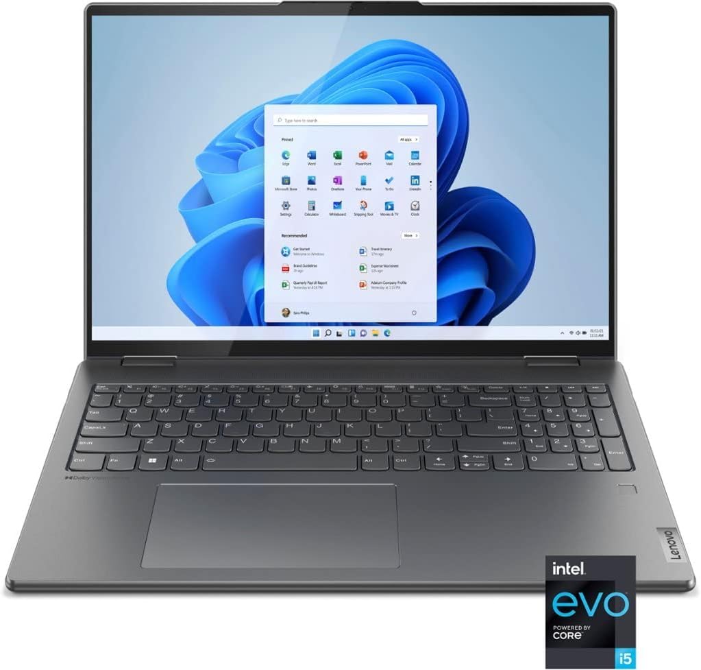 Lenovo 2022 Newest Yoga 7i 16 2.5K Touch 2-in-1 Laptop Intel Evo Platform Core i5-1240P, 8GB Memory, 1TB SSD, Backlit Keyboard, Fingerprint, Windows 11, Storm Grey, W/GaLiMu