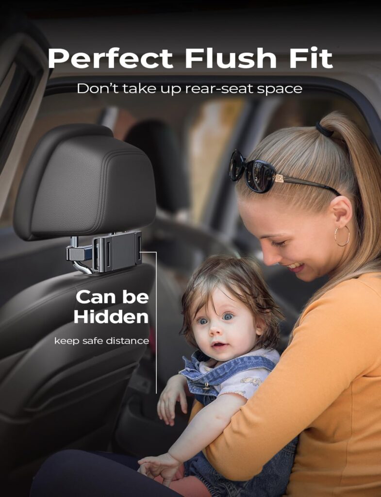 LISEN Tablet iPad Holder for Car Mount Headrest-iPad Car Holder Back Seat Travel Accessories Car Tablet Holder Mount Road Trip Essentials for Kids Adults Fits All 4.7-12.9 Devices  Headrest Rod