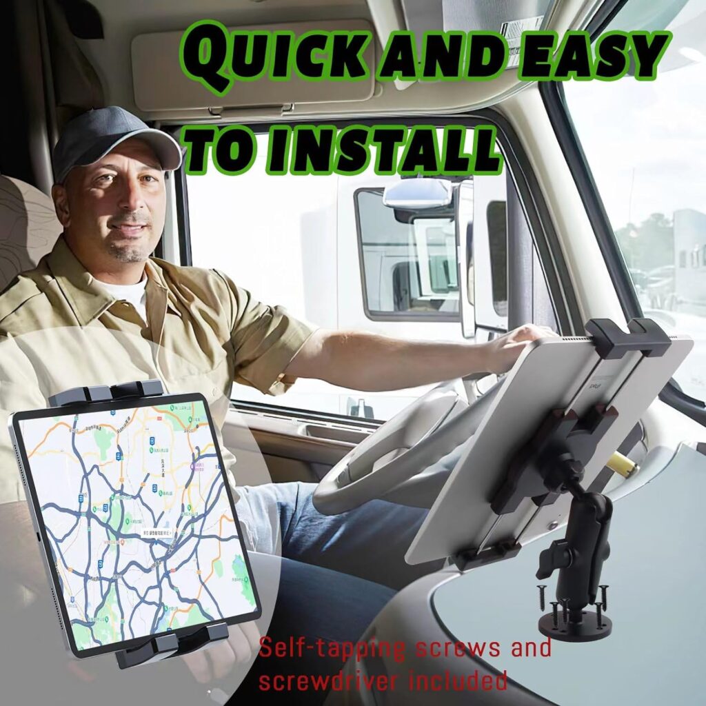 Metal - Heavy Duty Tablet Holder for Car/Truck/Commercial Vehicles Dashboard, Drill Base iPad Holder for Car, Industrial/Wall/Desk iPad Car Mount, fit 7-14.6 inch Tablet Car Mount