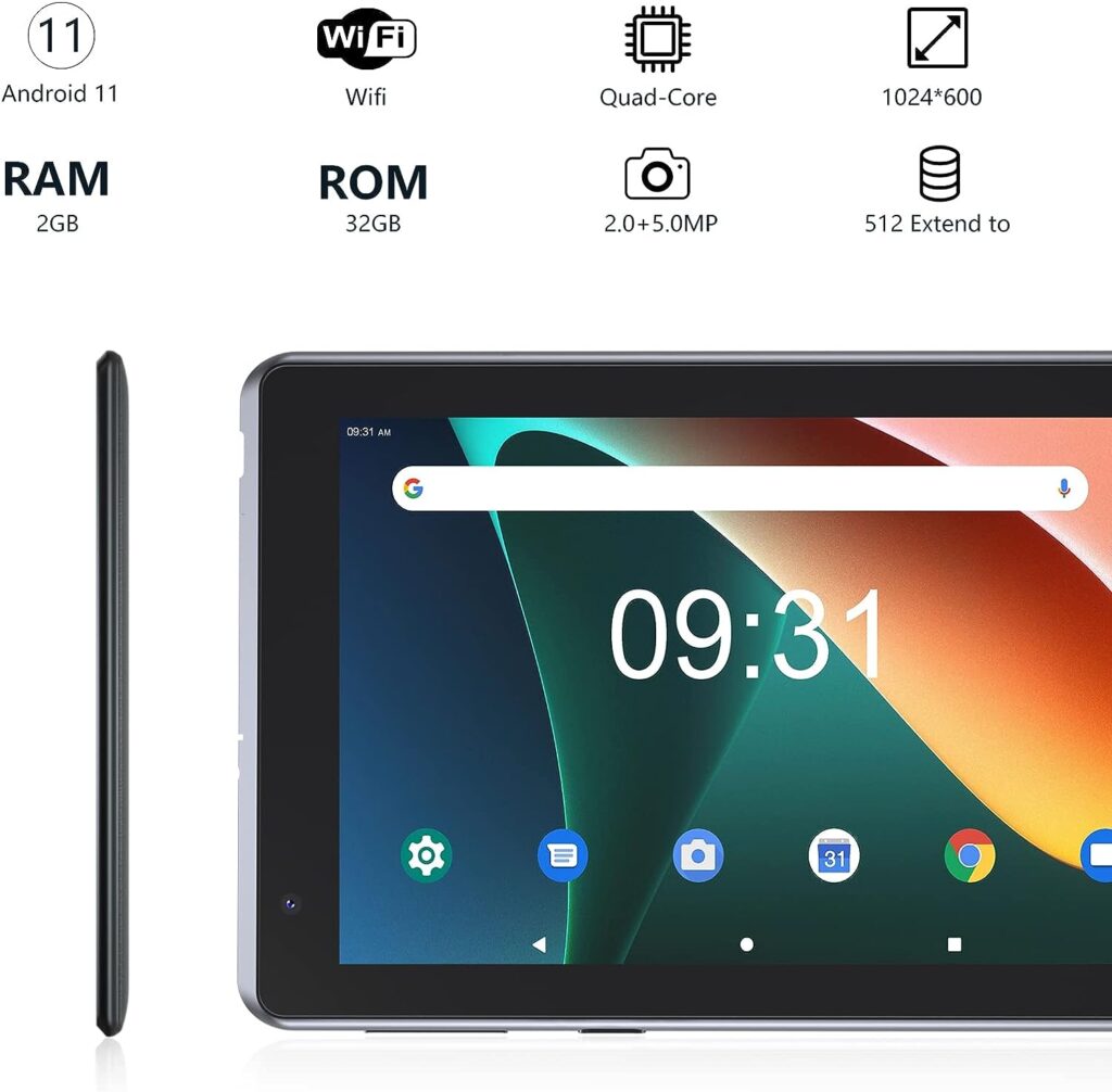 NOVOJOY 7 Inch Tablet, Tablet with Case, Android 11 Tablet PC, 32GB Storage 2GB RAM Tablets Quad-Core Processor Android 11 Tablet PC Dual Camera, WiFi, BT Computer Tablet.(with Tablet Cover)