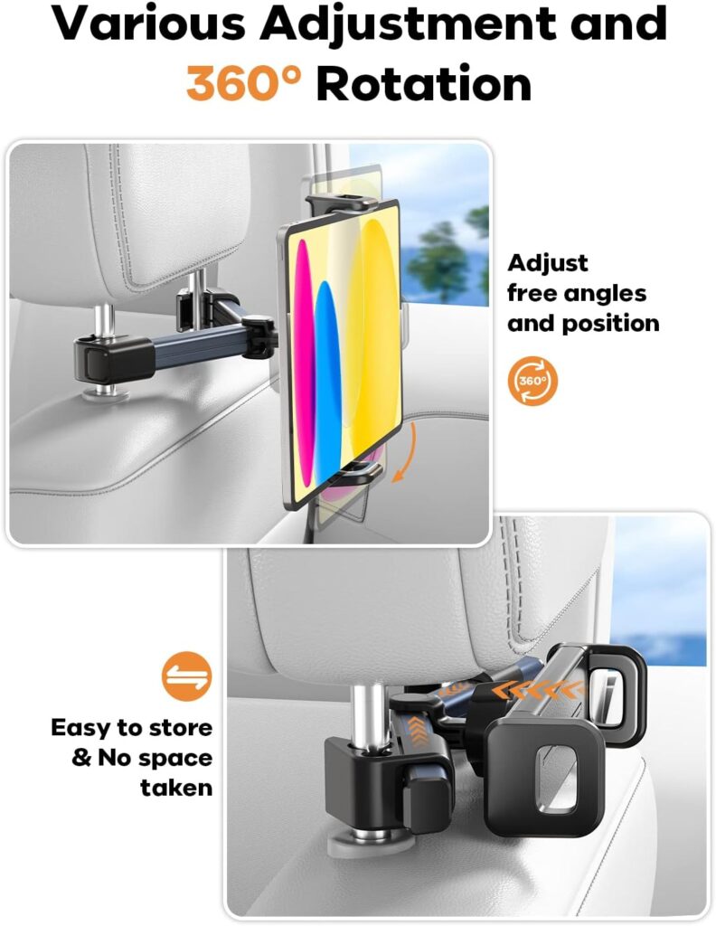 Tablet Holder for Car Headrest Mount - Headrest Tablet Holder Backseat Travel Accessories Car Must Haves Headrest iPad Stand for Kids Adults Universal to All 4.7-12.9 Devices