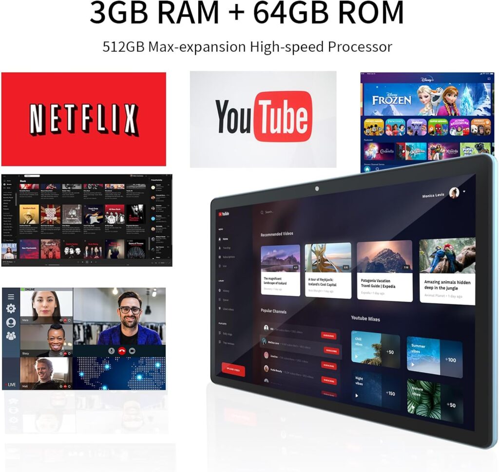 Android 11 Tablet 10inch Phablet, Large Storage 64GB Tablets Dual Stereo Speakers 512GB Expand, Octa-core Processor 3GB RAM 6000mAh Big Battery 10.1 IPS HD Screen Google Tableta Tab