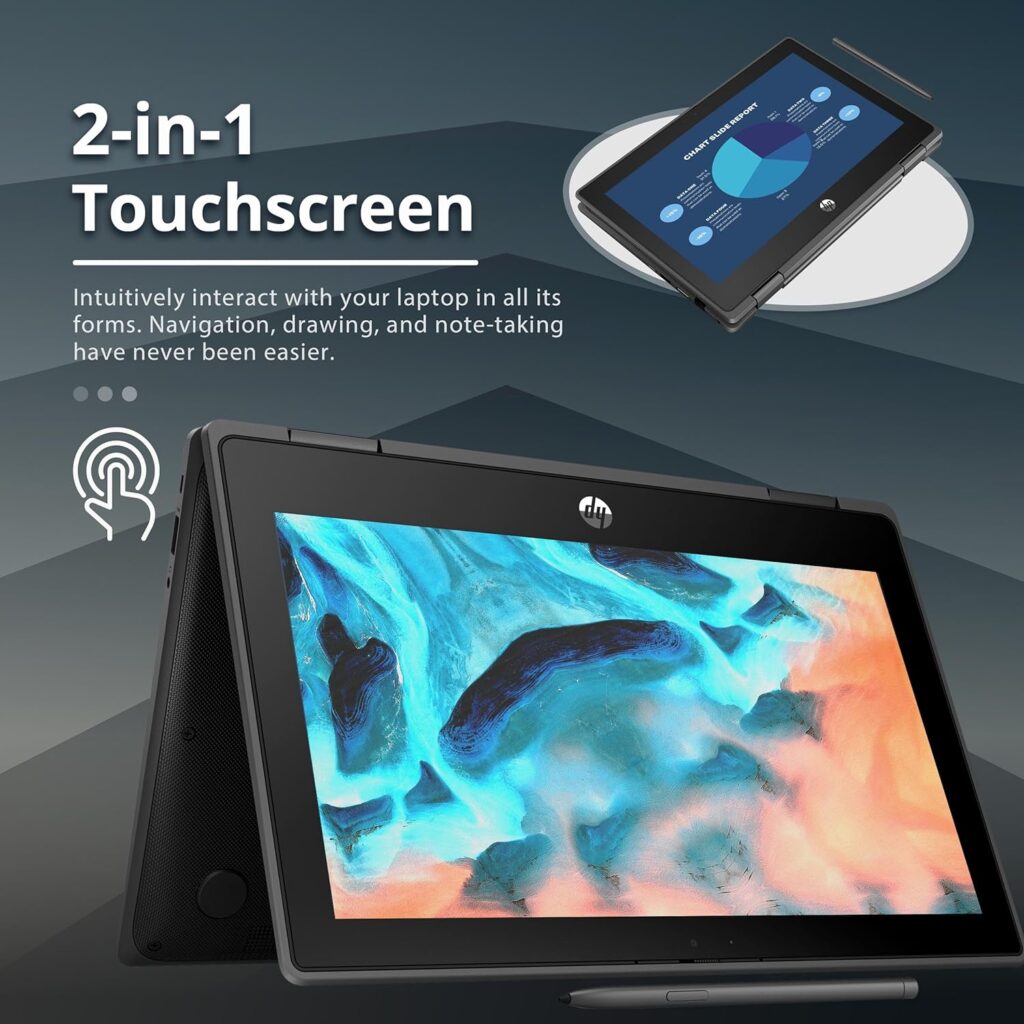 HP 2022 11.6 Pro x360 Fortis G9 Multi-Touch 2-in-1 Laptop, Intel pentium N6000 Processor, 8GB RAM, 128GB SSD, Intel UHD Graphics, 720p Webcam, Stylus Pen, Win 10 Pro, Black.