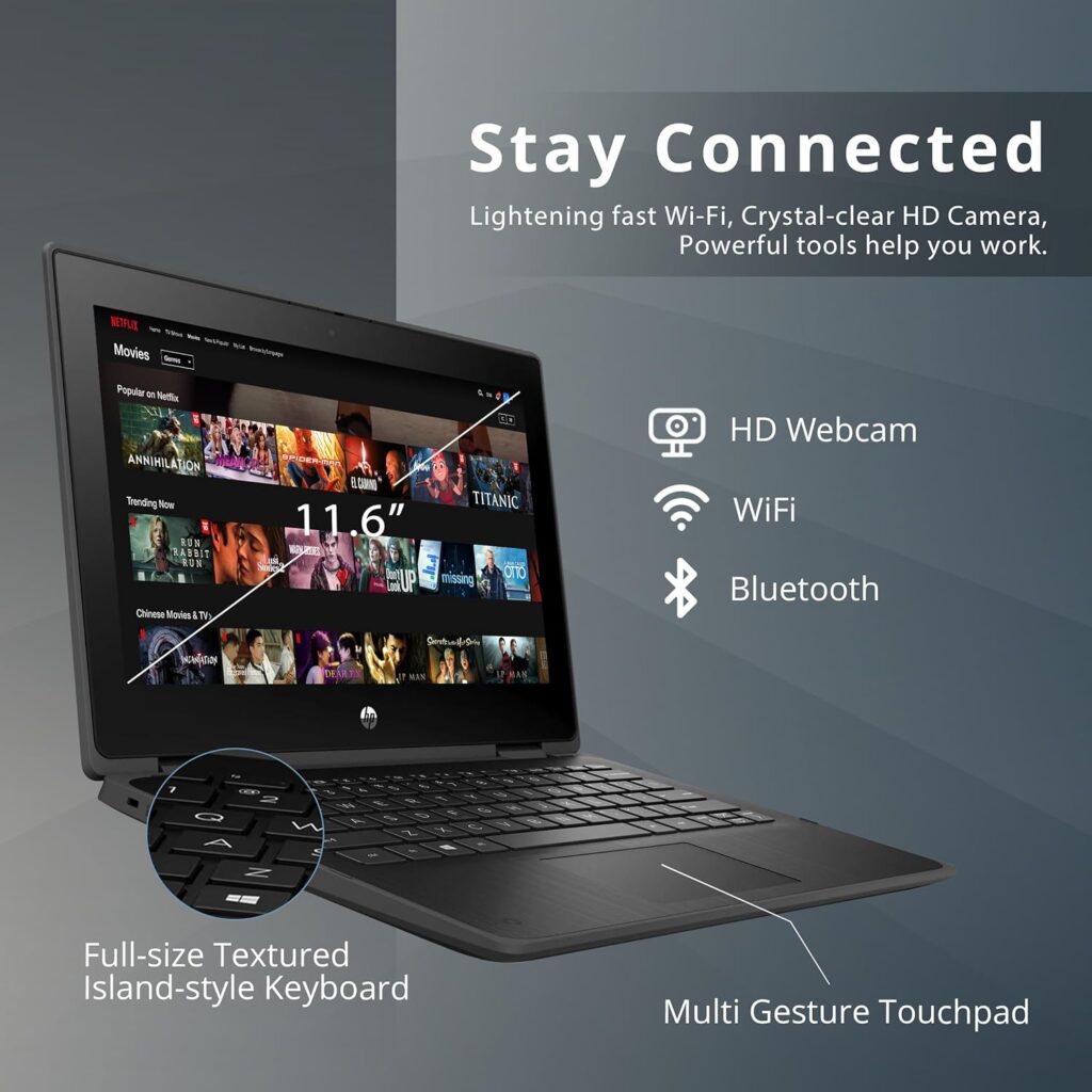 HP 2022 11.6 Pro x360 Fortis G9 Multi-Touch 2-in-1 Laptop, Intel pentium N6000 Processor, 8GB RAM, 128GB SSD, Intel UHD Graphics, 720p Webcam, Stylus Pen, Win 10 Pro, Black.