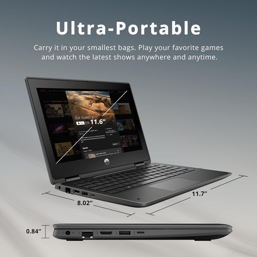 HP 2022 11.6 Pro x360 Fortis G9 Multi-Touch 2-in-1 Laptop, Intel pentium N6000 Processor, 8GB RAM, 128GB SSD, Intel UHD Graphics, 720p Webcam, Stylus Pen, Win 10 Pro, Black.