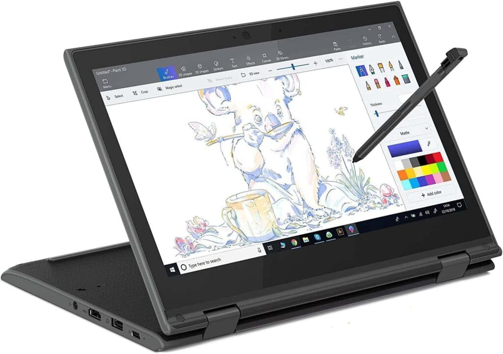 Lenovo 2022 300e 11.6 2-in-1 Touchscreen (Intel N4120, 4GB RAM, 64GB Storage, Stylus, Webcam), Ruggedized  Water Resistant, Flip Convertible Home  Education Laptop, FD Pen, Windows 10 Pro
