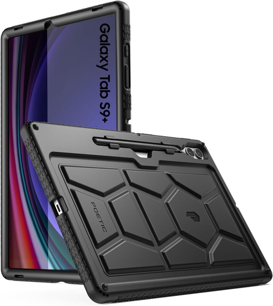 Poetic TurtleSkin Case for Samsung Galaxy Tab S9 Plus (2023 Release) 12.4 inch Case with S Pen Holder, Heavy Duty Shockproof Kids Friendly Protective Silicone Cover, Black