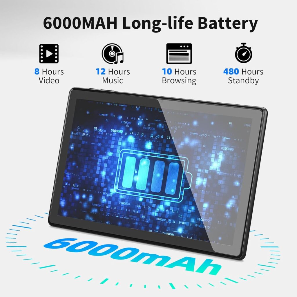 SGIN Tablet 10.1 Inch Android 12 Tablets, 4GB RAM 64GB ROM Tableta with Octa-core Processor(up to 2.0 GHz), FHD 1280x800, 2MP + 5MP Camera, Bluetooth 5.0, GPS, 6000mAh, Supports TF Card 256GB(Black)