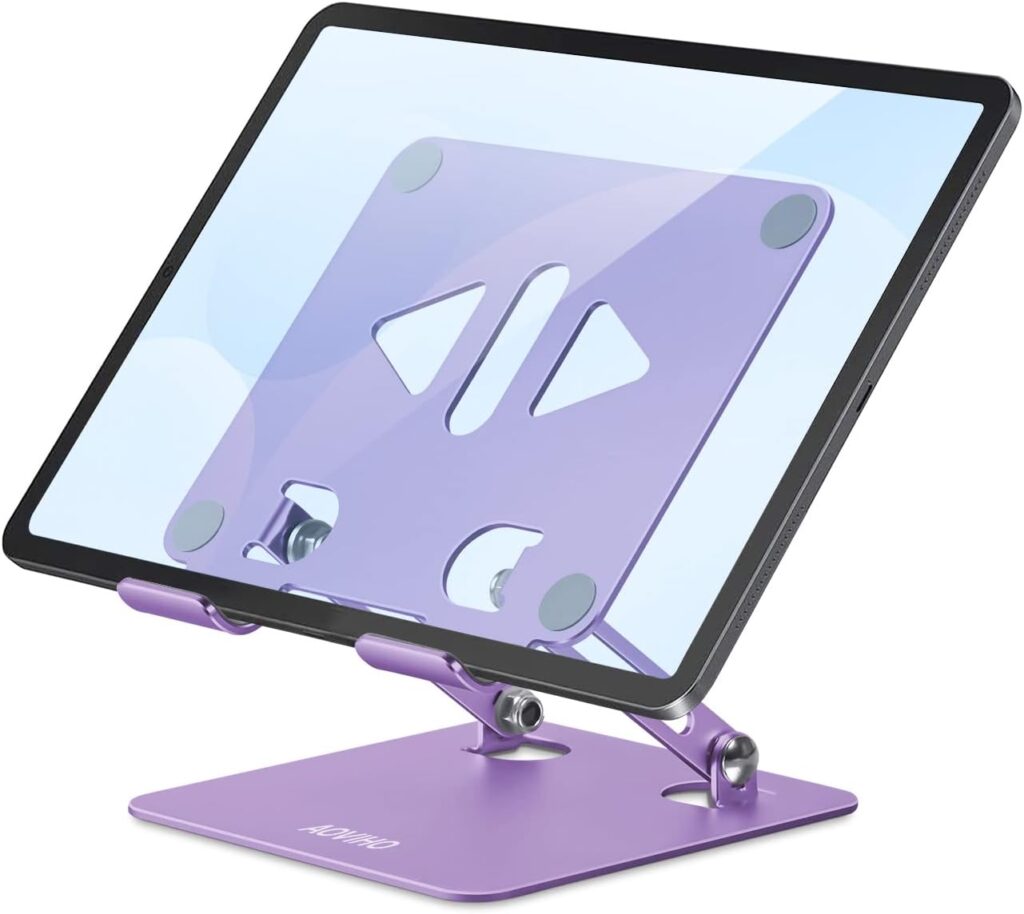 Aoviho Desk Tablet Stand Holder, Adjustable Tablet Holder, Foldable Aluminum Tablet Mount for iPad Samsung Galaxy Tabs Z Fold Kindle Fire,All Tablets (4-13 inch) (Purple)