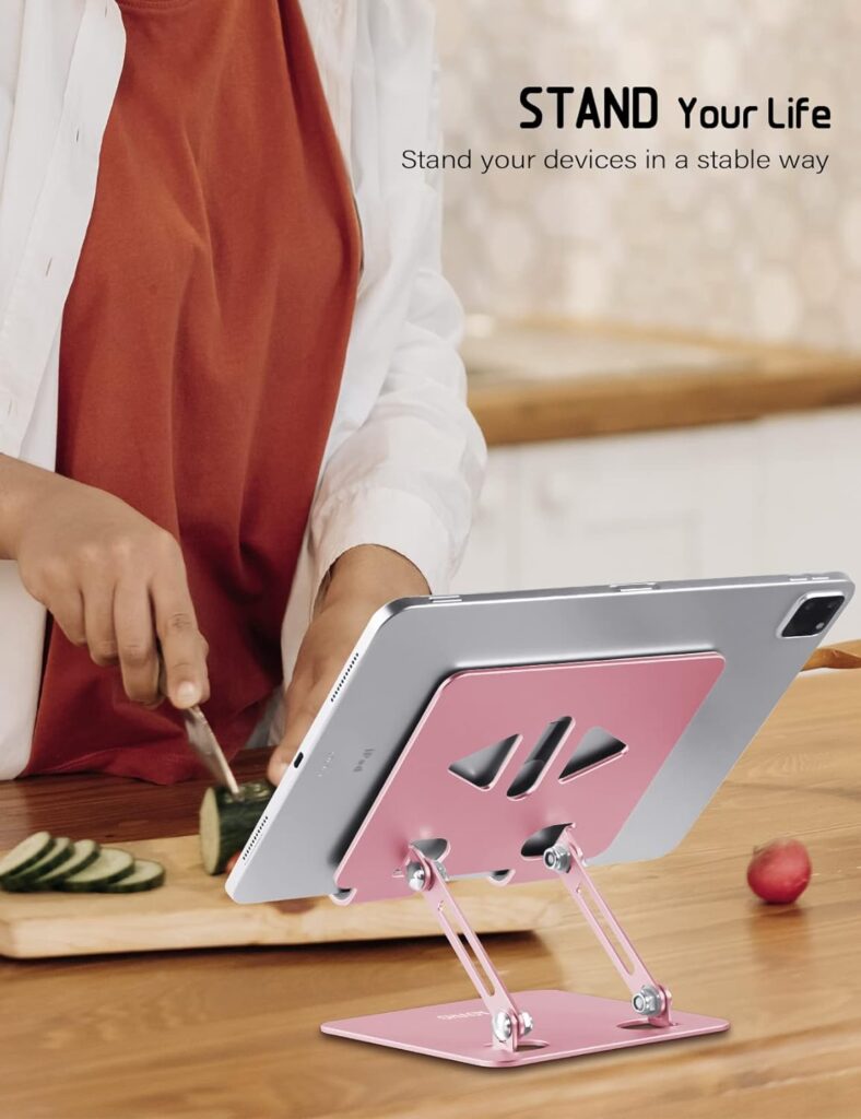 Aoviho Desk Tablet Stand Holder, Adjustable Tablet Holder, Foldable Aluminum Tablet Mount for iPad Samsung Galaxy Tabs Z Fold Kindle Fire,All Tablets (4-13 inch) (Purple)