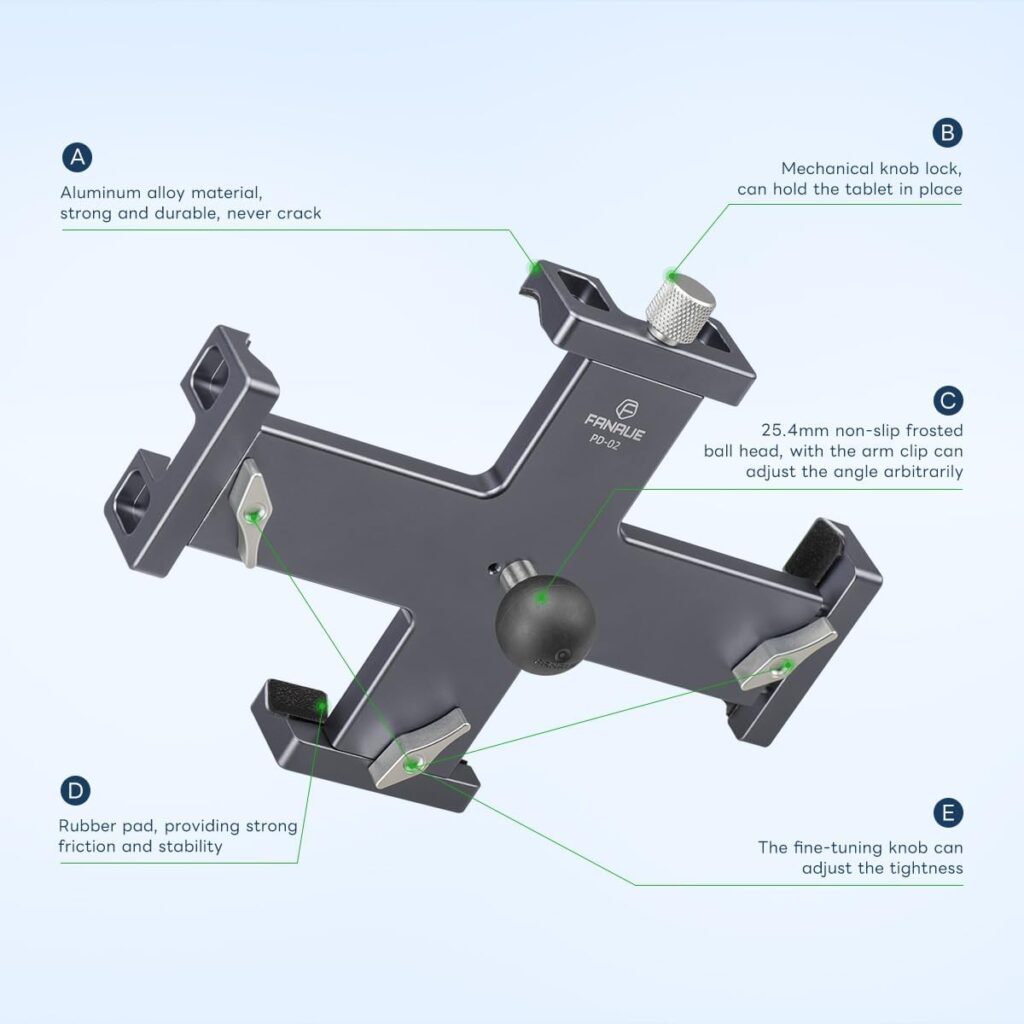 FANAUE Tablet Holder for Car with Ball Head, Lightweight Design，360 Rotatable iPad Holder- for Your Windshield, Dashboard, or Desk,Compatible with All 8-12.9 Tablets (iPad, Samsung Tab)
