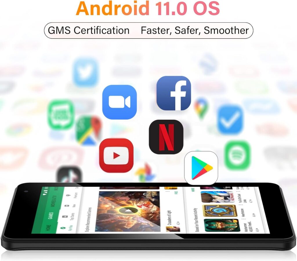 NORTH BISON Android Tablet 7 inch, Android 11 Tablet, 2GB RAM 32GB ROM, Quad-Core Processor, Dual Camera, WiFi, Bluetooth, 128GB Expand, GMS Certified-Black