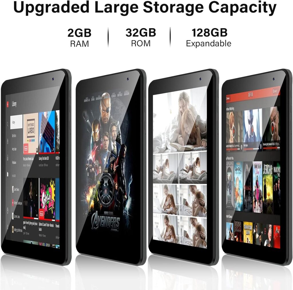NORTH BISON Android Tablet 7 inch, Android 11 Tablet, 2GB RAM 32GB ROM, Quad-Core Processor, Dual Camera, WiFi, Bluetooth, 128GB Expand, GMS Certified-Black