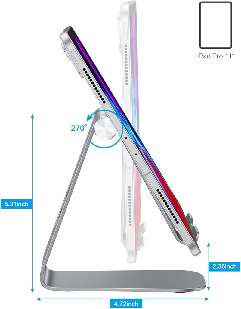 OMOTON Tablet Stand Holder Adjustable, T1 Desktop Aluminum Tablet Dock Cradle Compatible with iPad Air/Mini, iPad 10.2/9.7, iPad Pro 11/12.9, Samsung Tab and More Up to 12.9 inch, Silver