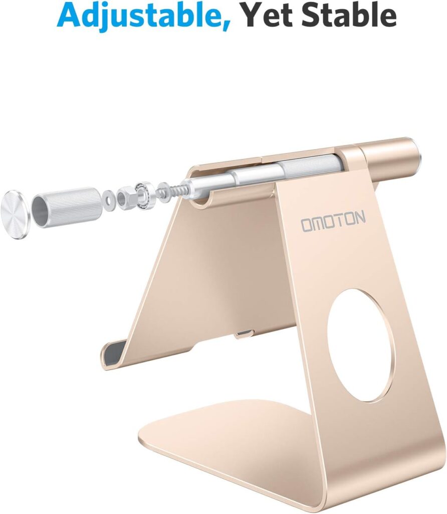 OMOTON Tablet Stand Holder Adjustable, T1 Desktop Aluminum Tablet Dock Cradle Compatible with iPad Air/Mini, iPad 10.2/9.7, iPad Pro 11/12.9, Samsung Tab and More Up to 12.9 inch, Silver